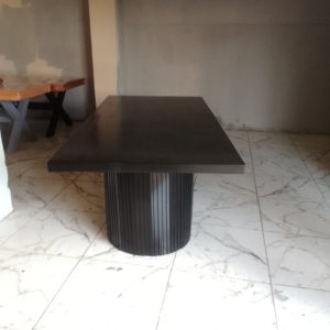 2025/08/1000036127-1.jpg Modern Fluted Pedestal Dining Table - Dark Wood Finish