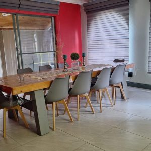 Modern Scandinavian Dining Set - 3mx 1m White Table with 10 Grey Upholstered Chairs
