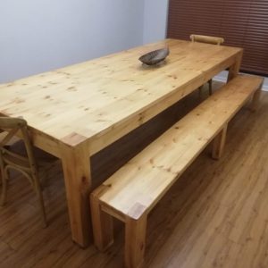 Solid Pine Wood Dining Table with Matching Benches