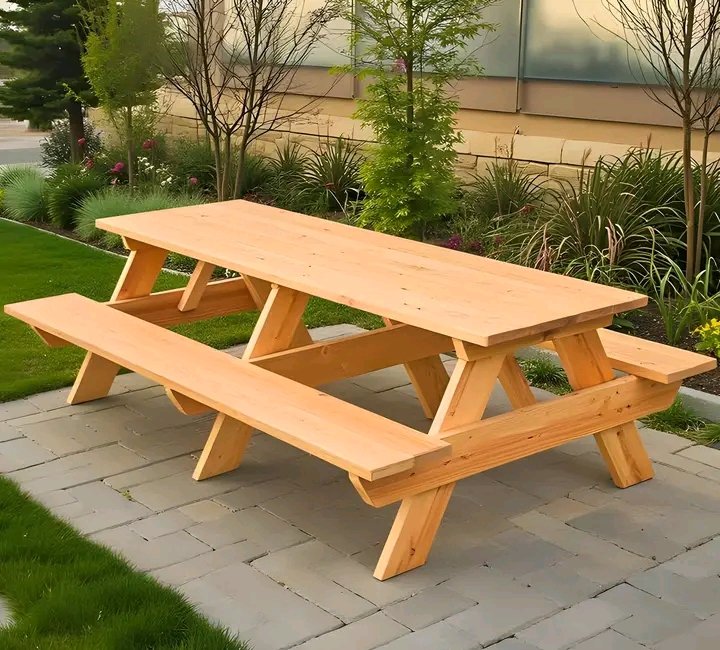 Classic Cedar A-Frame Picnic Table with Attached Benches