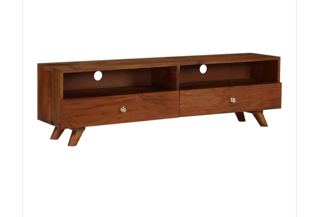 Modern Light Wood TV Stand with Storage Drawers and Open Shelving - Image 2