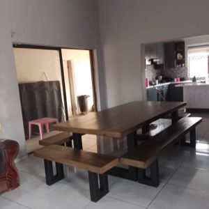 2025/09/1000129714.jpg Industrial Dining Table with Matching Benches Set